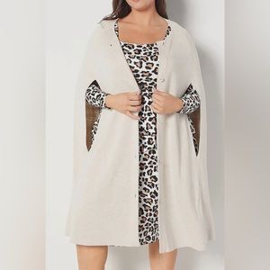 Girls With Curves cardi cape in heather oatmeal.  M/L